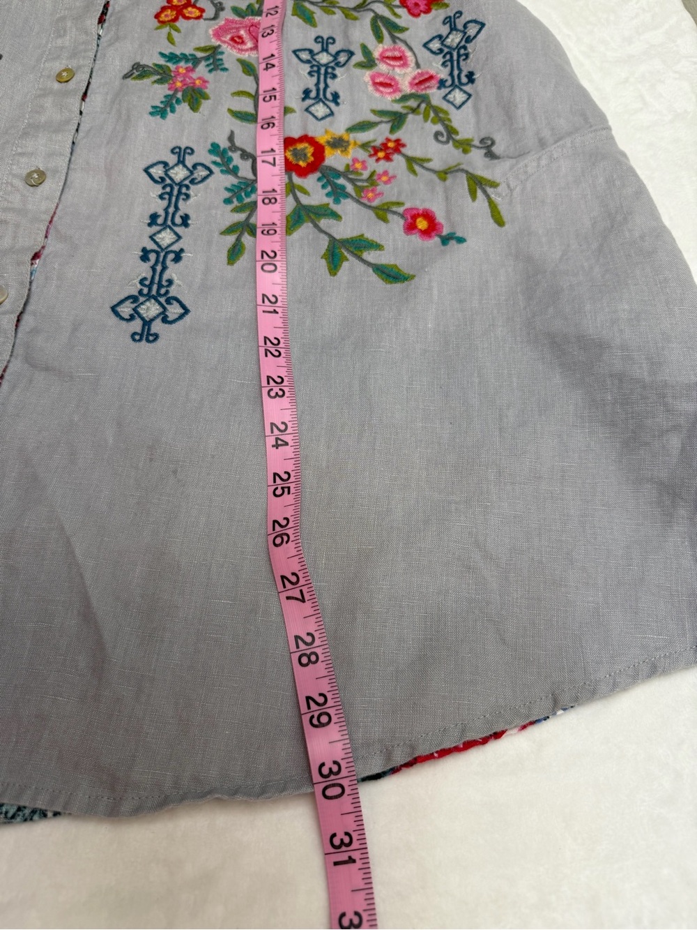 John Mark Linen Embroidered Floral Patchwork Tunic Shirt Boho Cottagecore XL - Picture 14 of 15
